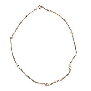 Minimalist Yellow Gold Vintage CZ Diamond Choker Layering Station Necklace